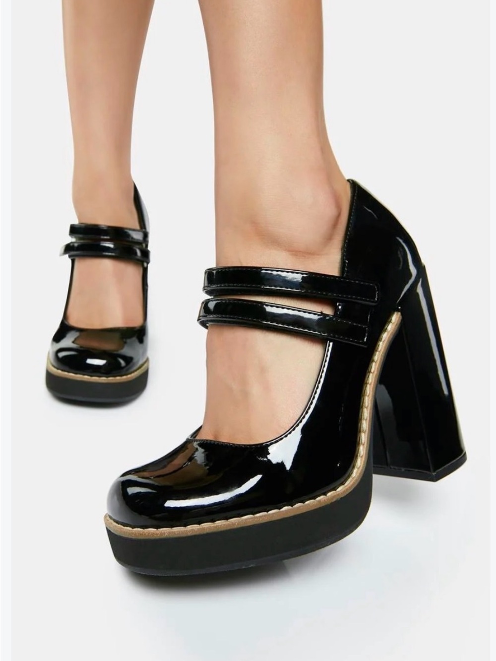 Steve Madden Black Patent Double-Strap Platform Heels